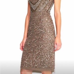 Adrianna Papell Brown Gold Sequin Sheath Dress